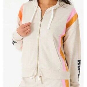 Rip Curl Day Break Women's Zip Up Hoodie Oatmeal Marle Color Print on Slvs Sz S
